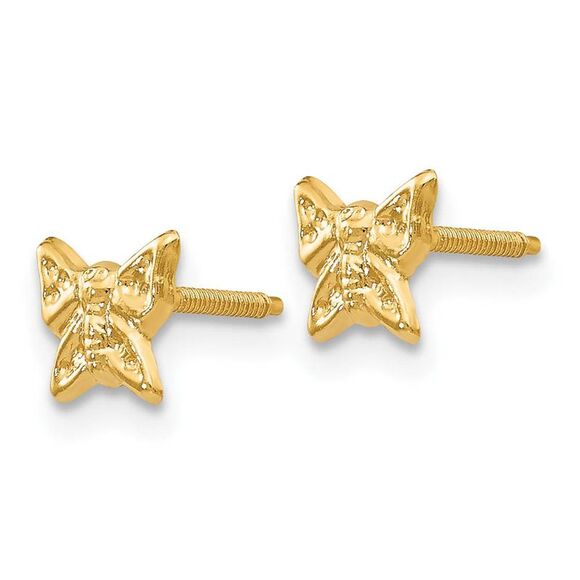 Kids 5mm Butterfly Screw Back Earrings in 14k Yellow Gold - Picture 2 of 5
